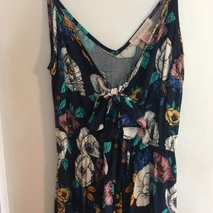 Band Of Gypsies Naval Floral Front Tie Jumpsuit